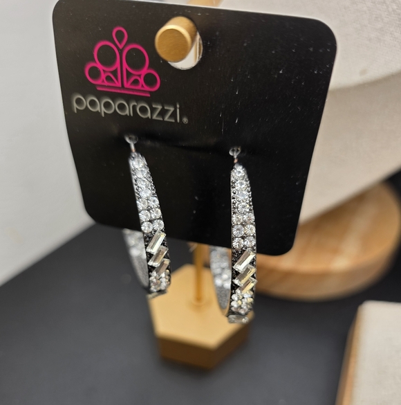 Paparazzi Dazzling Silver and Black Earrings (2350) - Picture 2 of 4